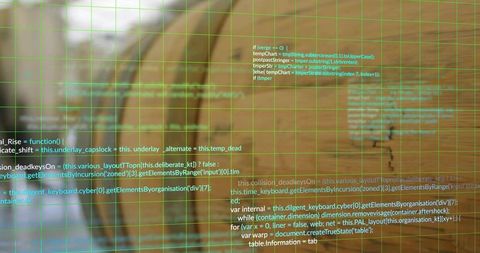 Futuristic coding interface with floating digital overlay