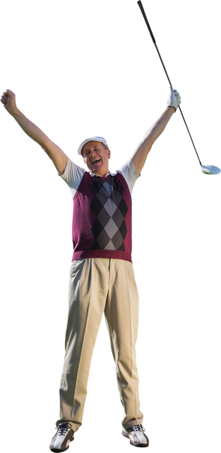 Victorious Senior Golfer Celebrating with Golf Club on Transparent Background - Download Free Stock Videos Pikwizard.com