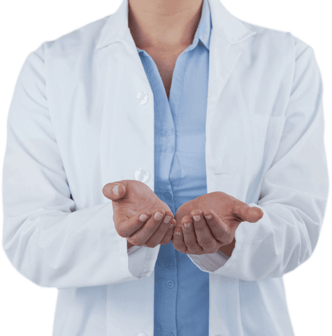 Transparent female doctor with cupped hands gesture