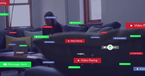 Mature woman engaging with laptop amid digital notifications