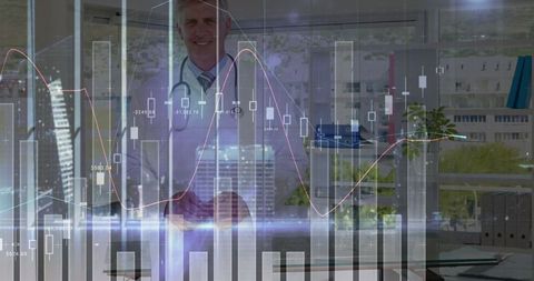 Doctor Overlapping With Dynamic Data Analytics Graphics in Office - Download Free Stock Images Pikwizard.com