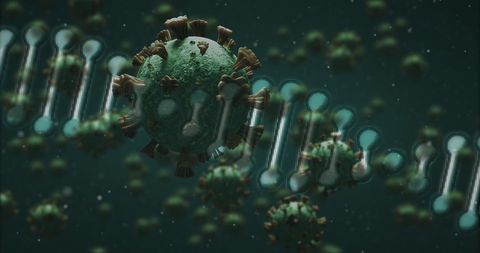 3D DNA Strand with Floating COVID-19 Virus Cells