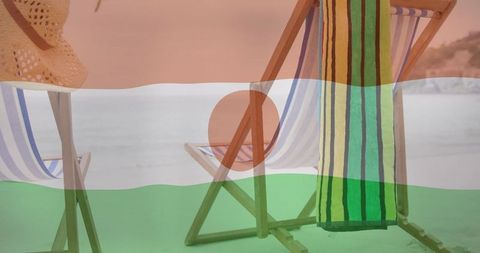 Relaxation with Deck Chairs and Straw Hat by Serene Beach