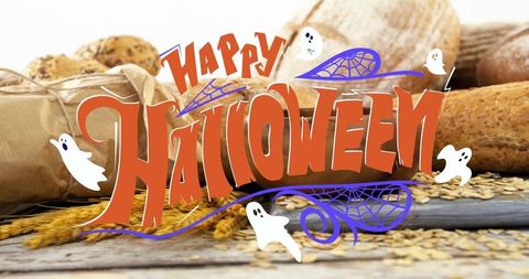 Happy halloween gourmet greetings with bread display