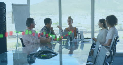 Digital Financial Data Meeting in Office Conference Room