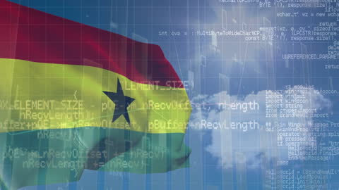Ghana Flag with Digital Data Overlay Illustrating Technology Integration
