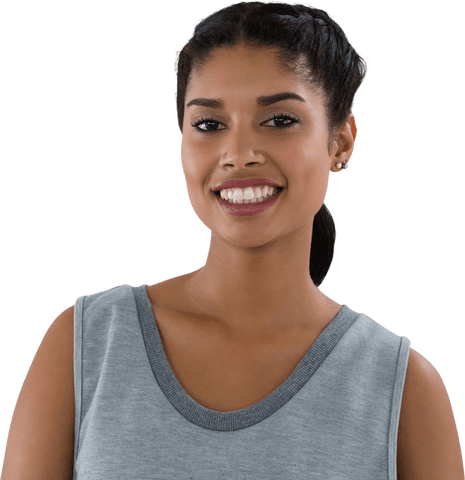 Transparent Portrait of Smiling Young Woman in Gray Top
