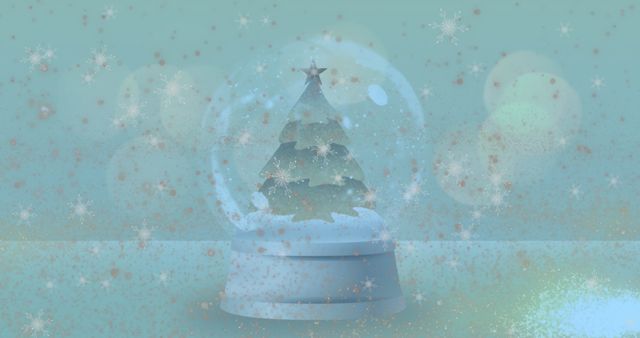 Christmas Tree Snow Globe with Falling Snow and Shooting Star, Digital Illustration - Download Free Stock Images Pikwizard.com