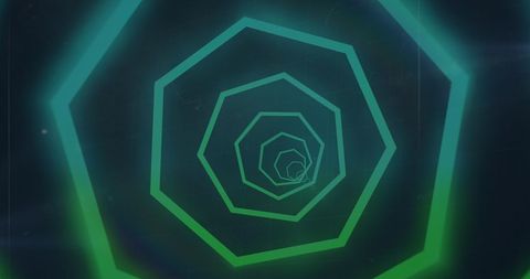 Futuristic Tunnel of Neon Green and Blue Hexagons on Black Background