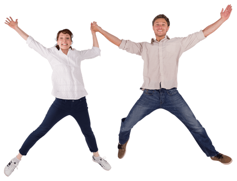 energetic couple jumping hands raised transparent background - Download Free Stock Videos Pikwizard.com