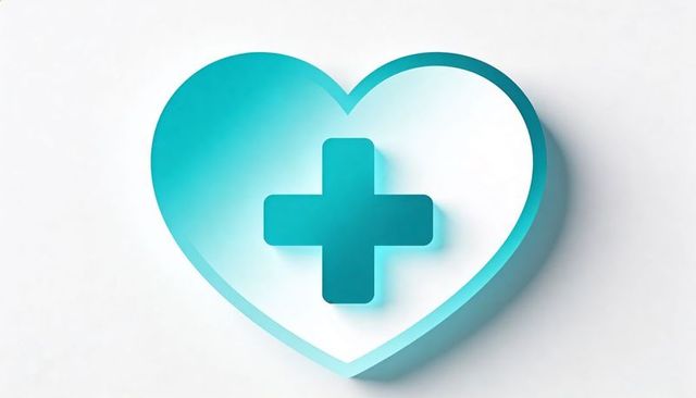 Turquoise 3d heart with recessed medical cross, minimal modern healthcare icon