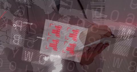 Business analyst using tablet with digital world map overlay