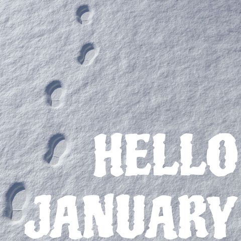 footprints in snow with hello january greeting - Download Free Stock Templates Pikwizard.com