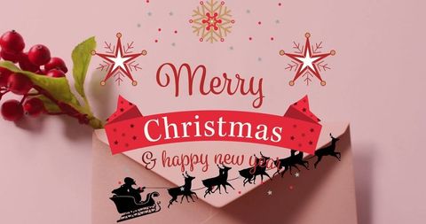 Festive Christmas Card with Santa Sleigh and Holly Decoration