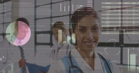 Healthcare Team Analyzing Data with Innovative Technology