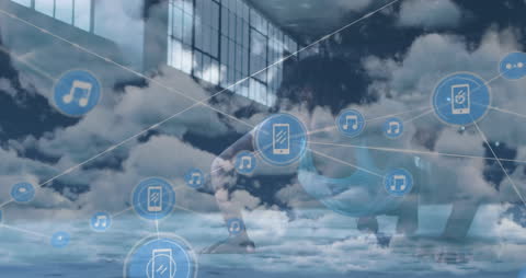 Digital Network and Cloud Concept with Technology Icons Overlay