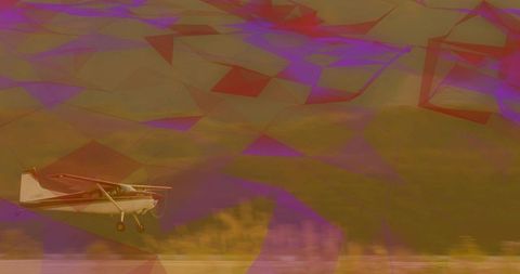 Scenic flight of small single-engine airplane over field