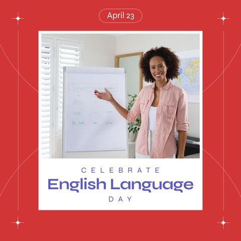 smiling educator celebrating english language day - Download Free Stock Templates Pikwizard.com