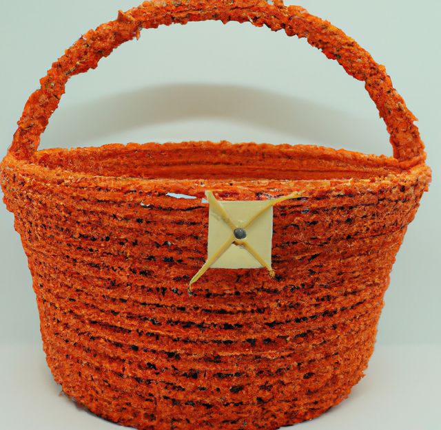 Image of close up of orange traditional wicker basket on white background. Orange fruit and colour concept.