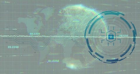 Futuristic Cybersecurity Interface with World Map and Data Streams