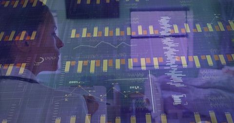 Female Analyst Studying Financial Dashboards and Tapping Tablet for Data Insights