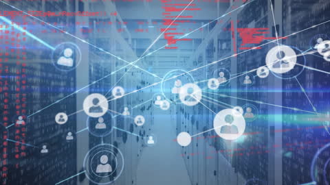Concept of Network Connections and Big Data in a Modern Server Room