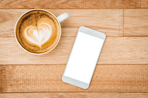 Transparent Coffee Cup Heart Froth and Smartphone on Wood Surface - Download Free Stock Videos Pikwizard.com