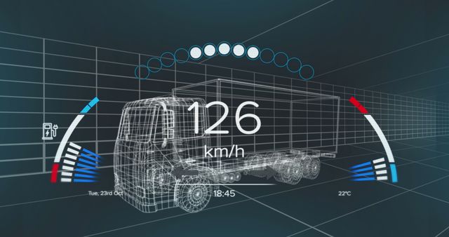 Futuristic Vehicle Interface with Speedometer and 3D Truck Model - Download Free Stock Images Pikwizard.com