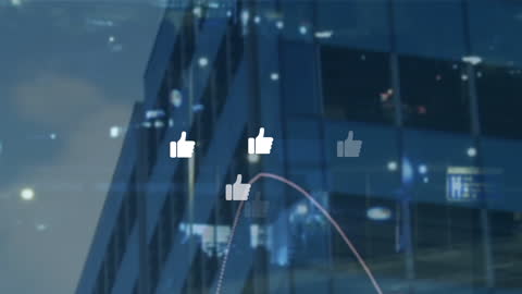 Digital Media Icons Superimposed Over Cityscape