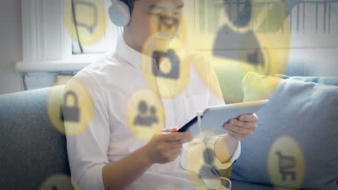 Digital Connectivity and Home Technology Concept with Asian Man