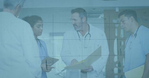 Medical Team Collaborating with Data in Modern Hospital