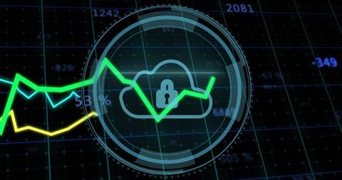 Locked Cloud Icon with Spinning UI and Data Charts - Download Free Stock Images Pikwizard.com