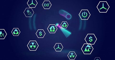 Sustainable Energy and Recycling Icons on Dark Blue Background - Download Free Stock Images Pikwizard.com