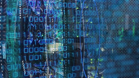 Digital Data Streams Filling Modern Server Room