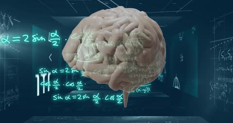 AI and Mathematics Concept with Floating Human Brain