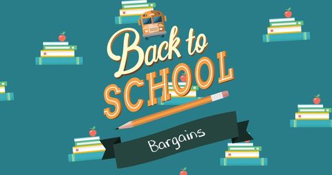 Back to school bargains graphic with school supplies