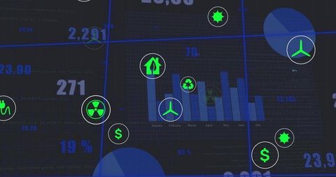 Energy Finance Dashboard with Sustainability Icons