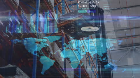 Futuristic Warehouse with Data Analytics Overlay