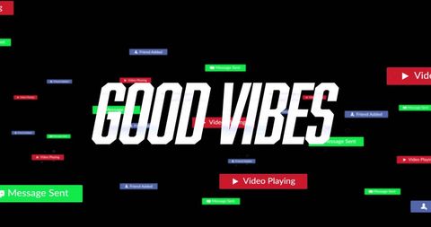 Good Vibes Text with Social Media Icons on Black Background