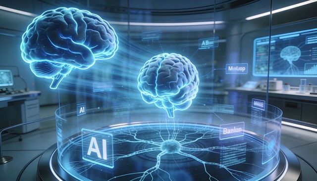 Holographic Neural Network Visualization with AI Brains and Futuristic Lab Interface