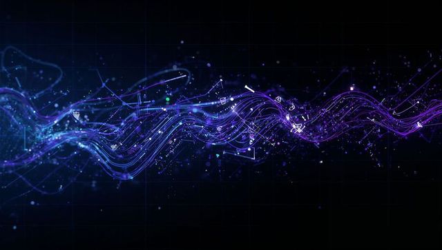 Glowing Abstract Waveform on Dark Digital Landscape