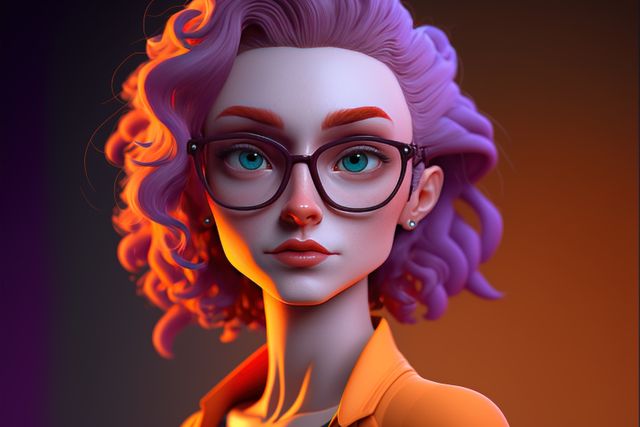 Portrait of caucasian woman with pink hair and glasses, created using generative ai technology. Portrait and people concept, digitally generated image.