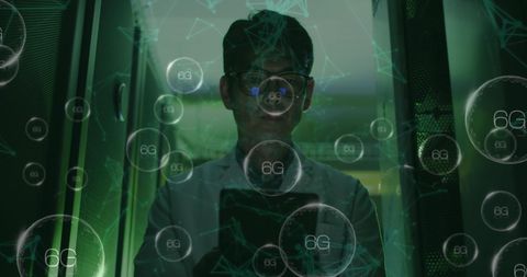 6G Technology in Server Room with Optimistic Worker - Download Free Stock Images Pikwizard.com
