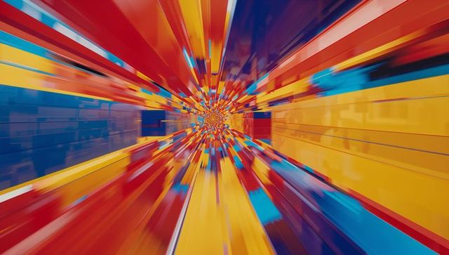 Vibrant vortex of multicolored blocks in futuristic digital tunnel