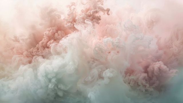 Blush pink mint ink clouds drifting in soft pastel smoke gradient abstract background