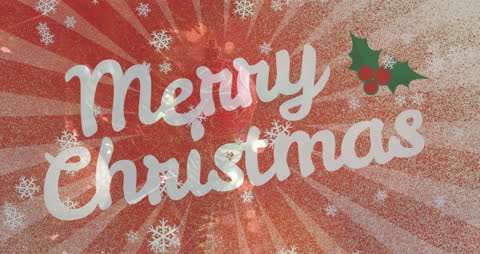 Festive Merry Christmas Greeting with Holly and Snowflakes