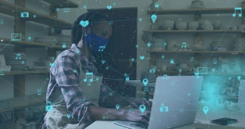 Innovative African American Potter with Digital Network Overlay