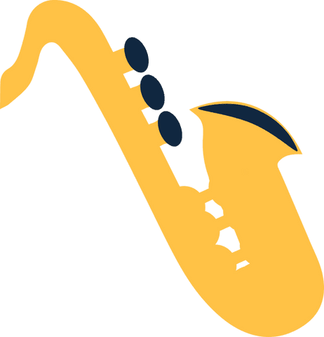 Stylized flat design saxophone illustration on transparent background
