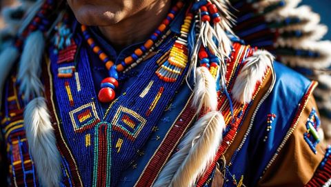 Intricate native american beaded regalia featuring vibrant native patterns