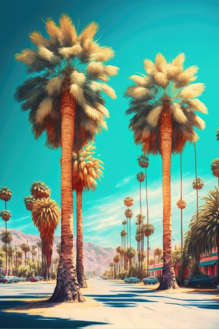 Sunlit Palm Trees Lining a Scenic Street - Download Free Stock Images Pikwizard.com